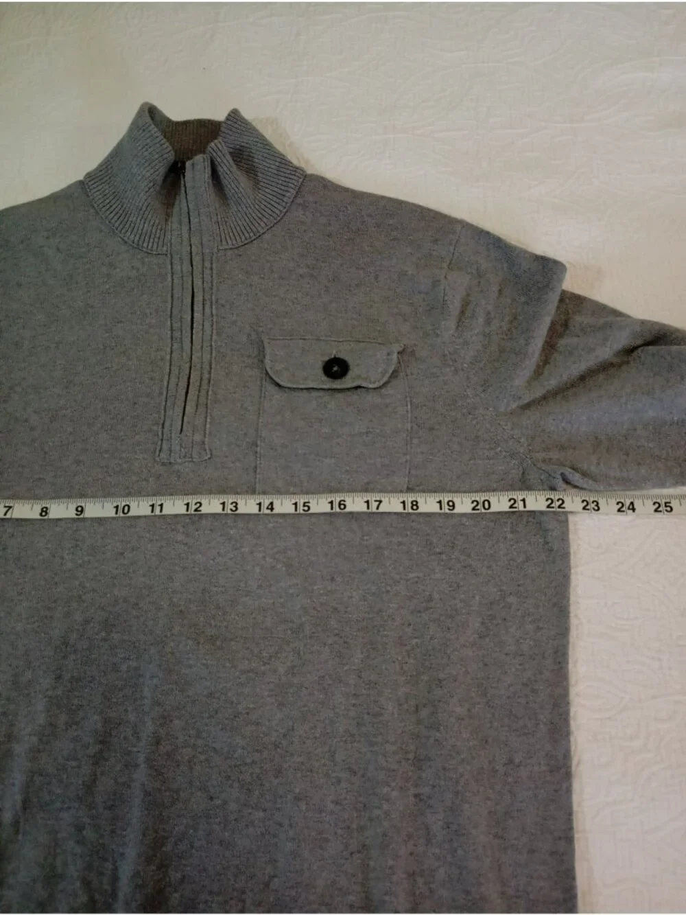 Banana Republic Sweater Gray 1/4 Zip100% Cotton With Chest Pocket Size L Mens